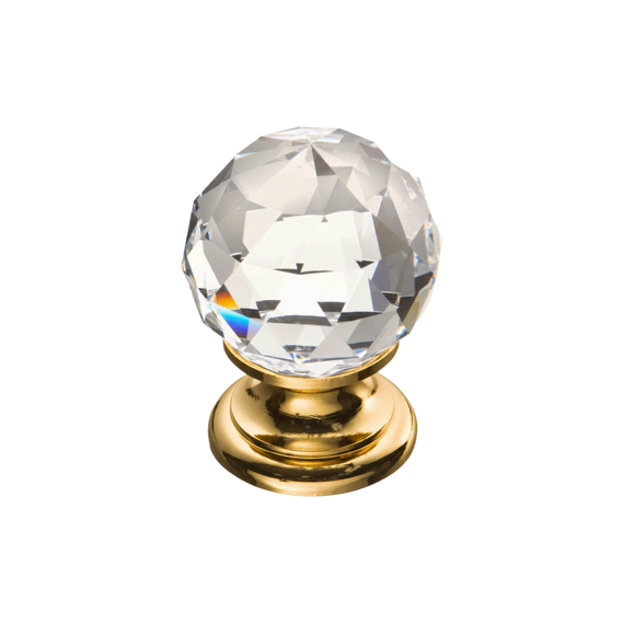 Ручка кнопка LUX, отделка под золото глянец + хрусталь Swarovski